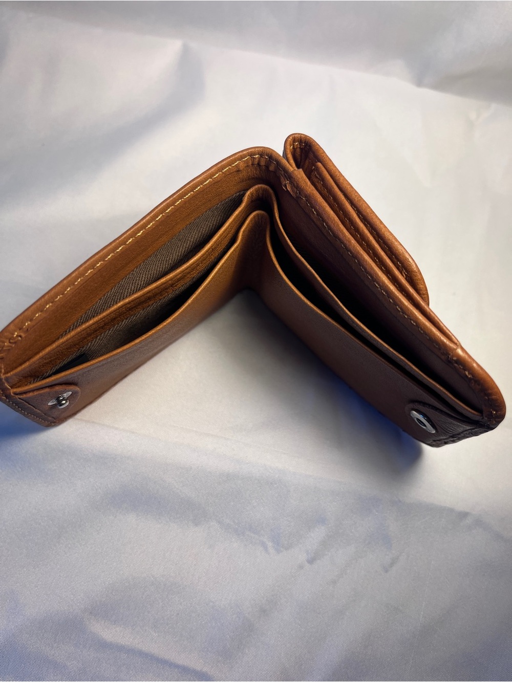 Vintage Cognac Brown Leather Compact Bifold Wallet Accordion Coin Purse Pouch